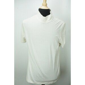 Isaia Off White Mock Turtleneck Short Sleeve Mens Silk Blend T Shirt Sz M NEW